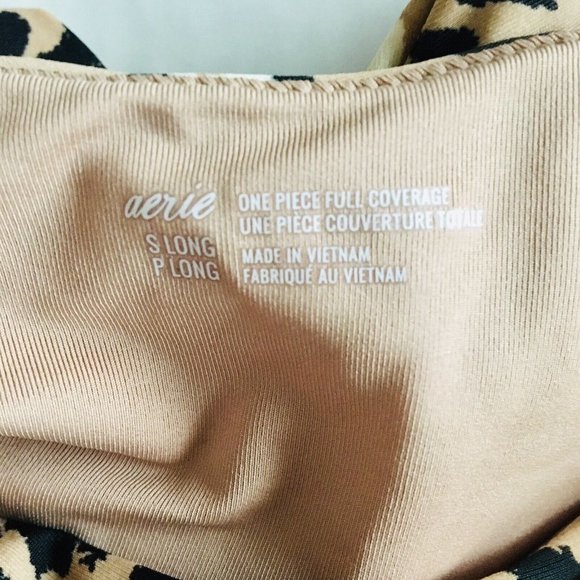 AERIE One Piece Swimsuit Bikini Brown Leopard Pattern Wrap AroundSize Small Long - Picture 6 of 8
